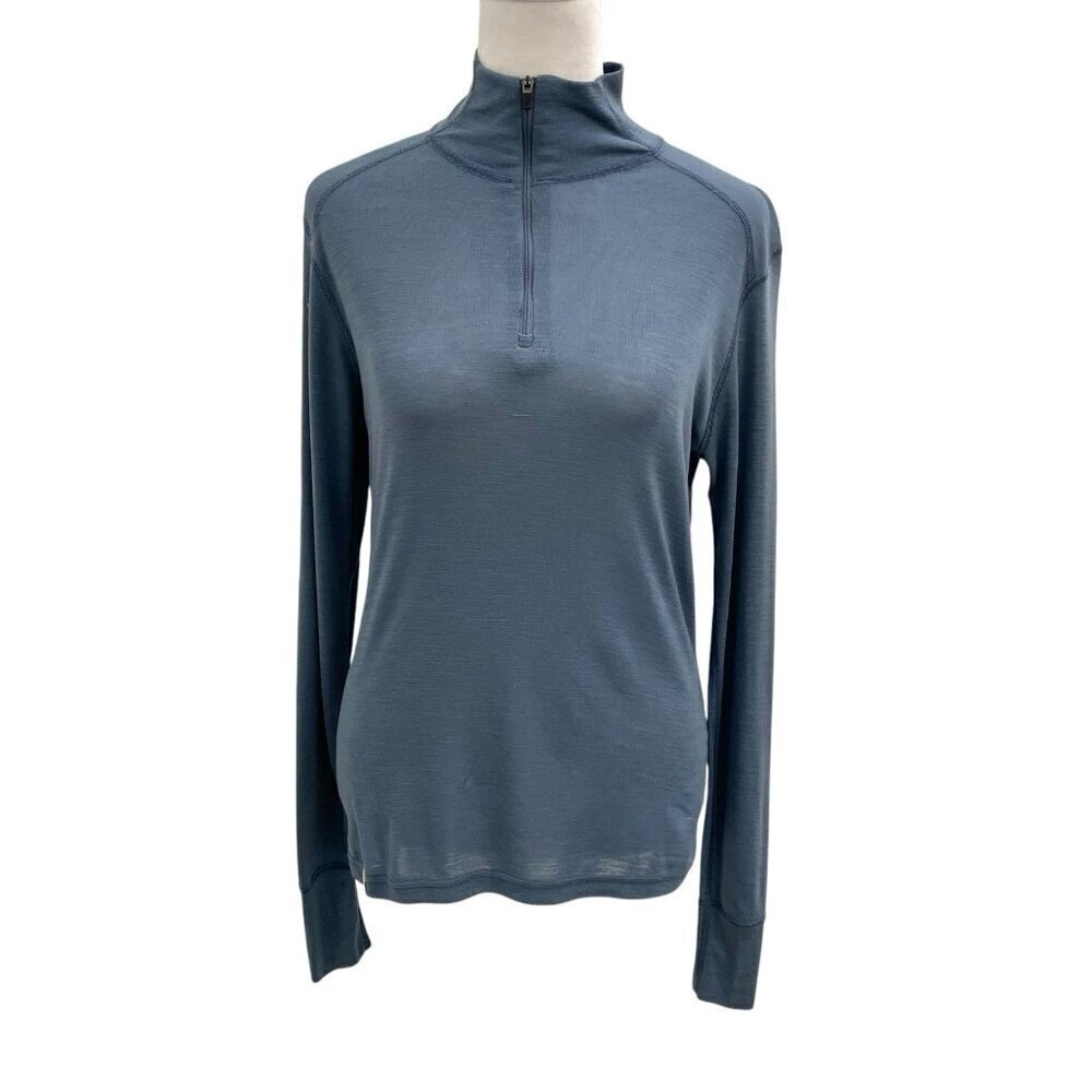 IBEX 100% Merino Wool Baselayer 1/4 Zip Long Sleeve Outdoor Ski Blue Women Small
